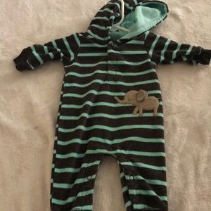 Stripped fleece hooded onesie